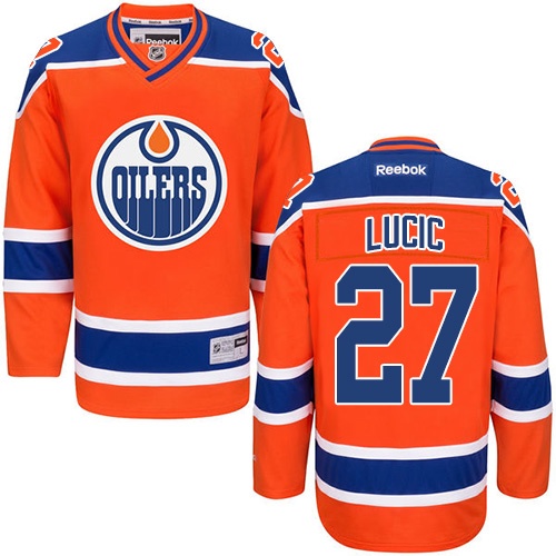 Womens Reebok Edmonton Oilers 27 Milan Lucic Authentic Orange Third NHL Jersey